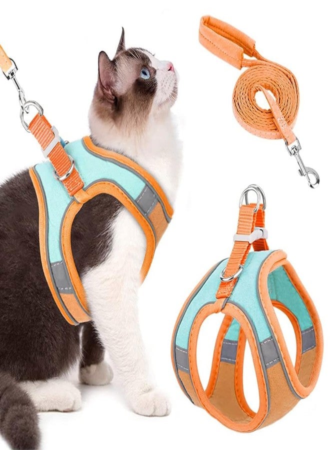 Lumevo Cat Harness with Leash - Adjustable Soft Faux Suede Escape-Proof Kitten Vest with Reflective Strip for Small, Medium & Large Cats (Green, Orange, M) - Image 1